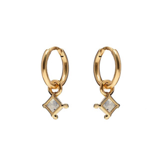 NU & MII Huggy Hoop Square Gold Plated Earrings - Moonstone
