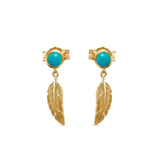 Turquoise Feather Gold Plated Dangle Earrings