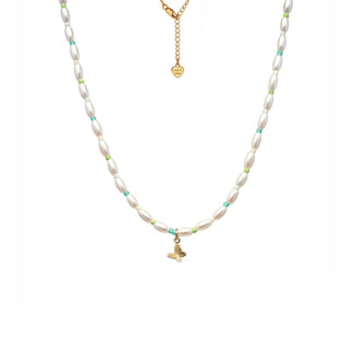 Papillon Pearl Gold Plated Necklace -  Turquoise
