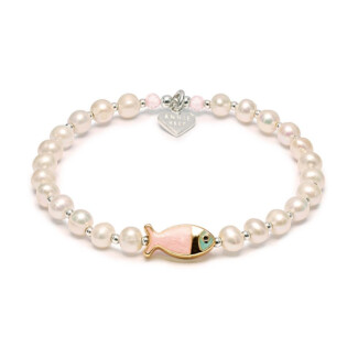 Pisces Fish Pink Pearl Bracelet - Mixed Metals
