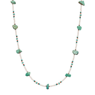 Summer Rainbow Silver Necklace - White & Turquoise