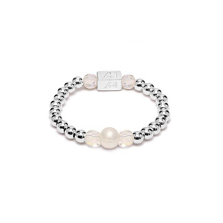 Poppy Pearl Silver  Ring - Clear Crystal