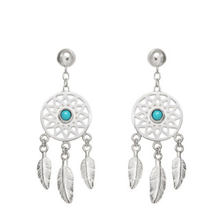 Turquoise Dreamcatcher Silver Earrings