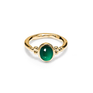 NU & MII Jade Oval Gold Plated Ring