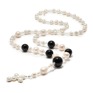 NU & MII Margot Cross Pearl Necklace - Black Onyx