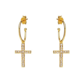 Outlet NU & MII Clear Sparkle Hoop Cross Gold Earrings