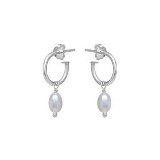 NU & MII Huggy Hoop with Pearl Silver Earrings