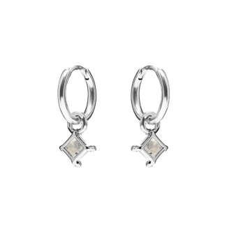 NU & MII Huggy Hoop Square Silver Earrings - Moonstone