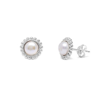 Outlet Pearl Silver Stud Earrings