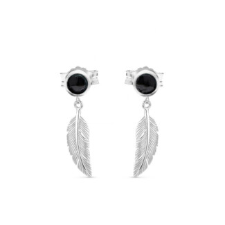 Black  Feather Silver Dangle Earrings