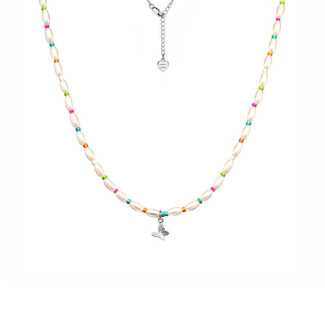Papillon Pearl Silver Necklace - Neon Hues