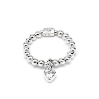 Mini Charm Silver Ring - Crystal Heart