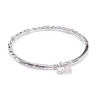 Love You Mum Silver Charm Bracelet - Boxed Heart