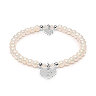 Poppy Pearl Silver Bracelet - Personalised Heart