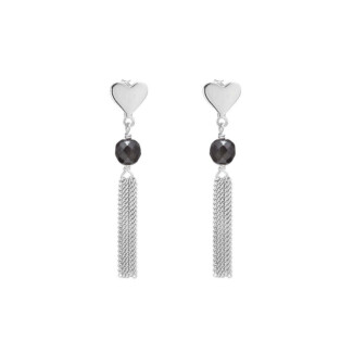Outlet Heart Tassel Silver Earrings -  Hematite