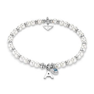 Pearls of Love Silver Charm Bracelet - Something Blue & Initial