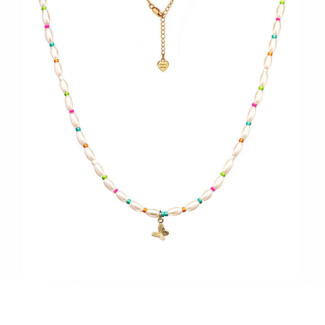 Papillon Pearl Gold Plated Necklace - Neon Hues