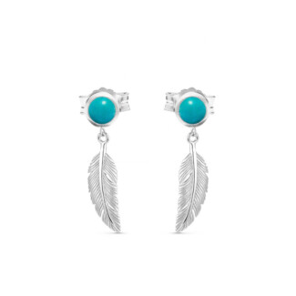 Turquoise Feather Silver Dangle Earrings