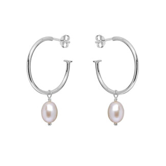 Pearl Drop Hoop Silver Earrings
