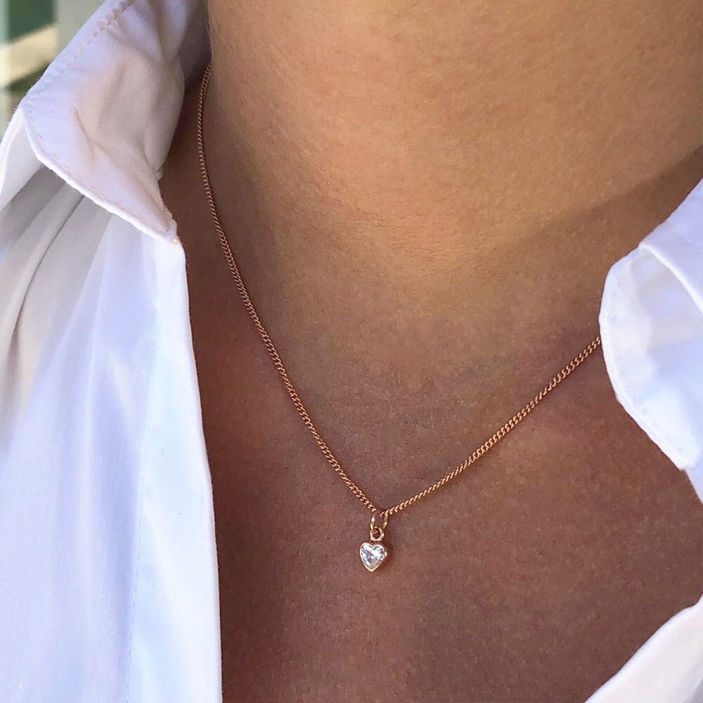 Tiny Crystal Heart Rose Gold Necklace