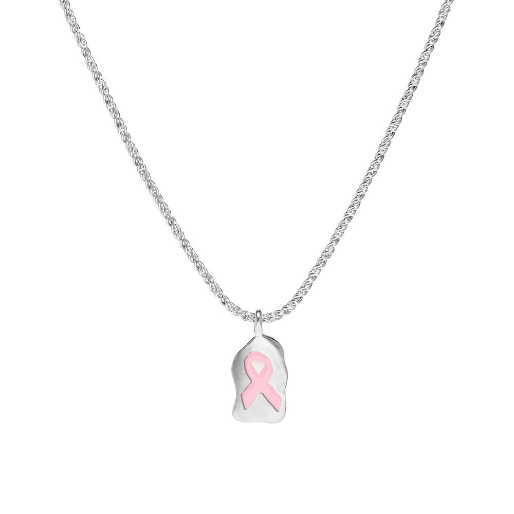 Pink Ribbon Silver Necklace in support of Breast Cancer