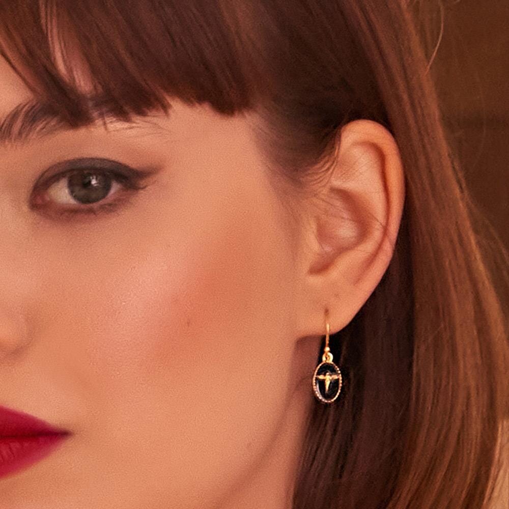 Outlet Black Silhouette Angel Gold Plated Earrings