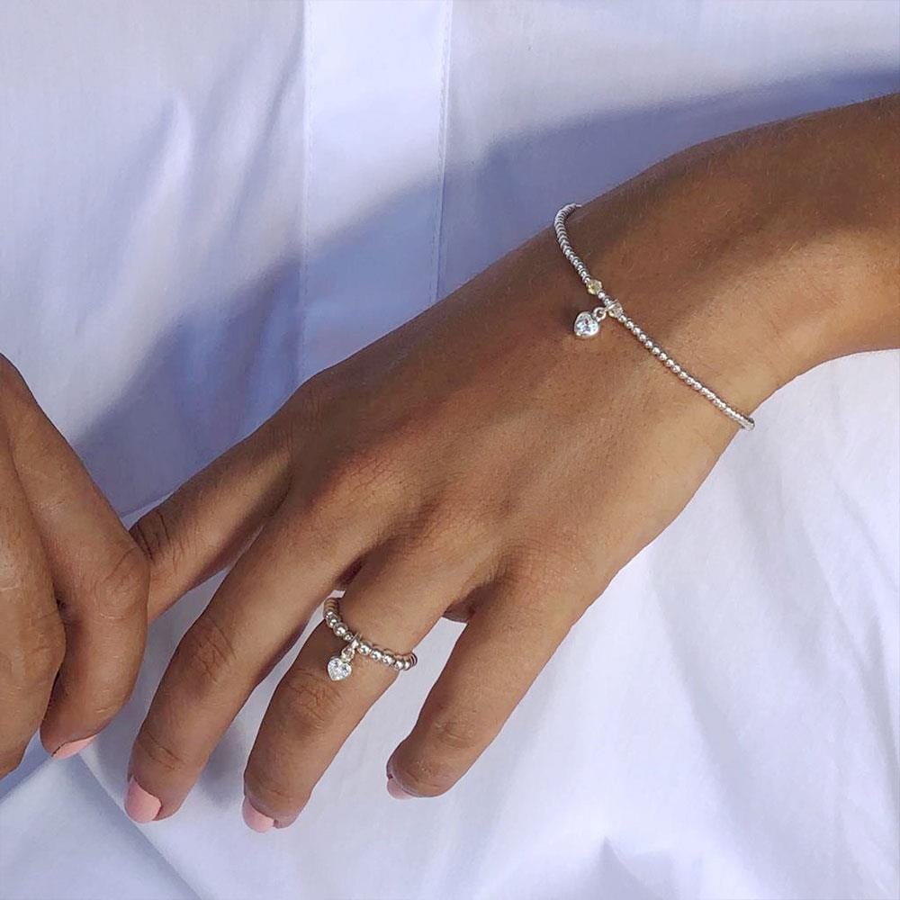 Blissful Crystal Heart Silver Charm Bracelet