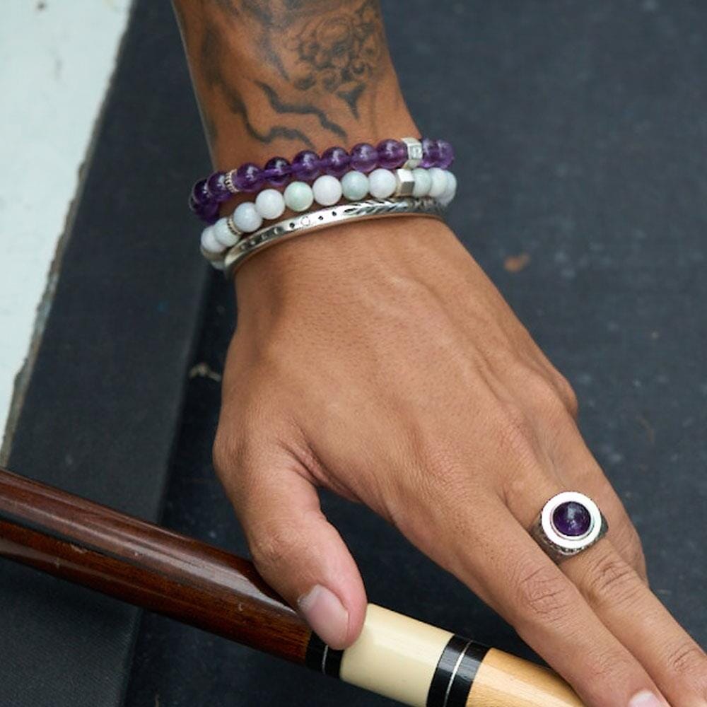 42 Men's Amethyst Spiritual Silver Bracelet