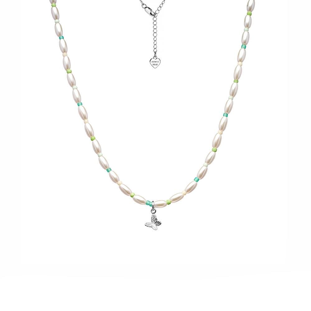 Papillon Pearl Silver Necklace - Turquoise
