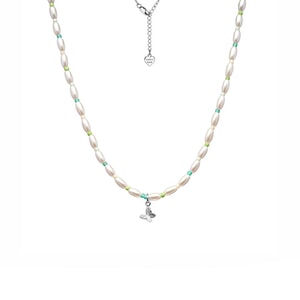 Papillon Pearl Silver Necklace - Turquoise
