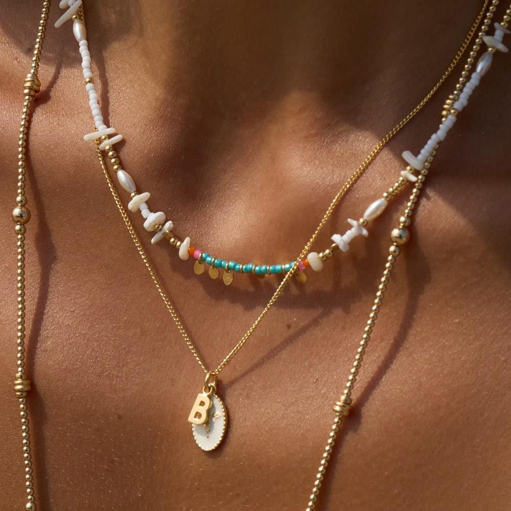 Cream Silhouette Angel Gold Plated Necklace - Initial