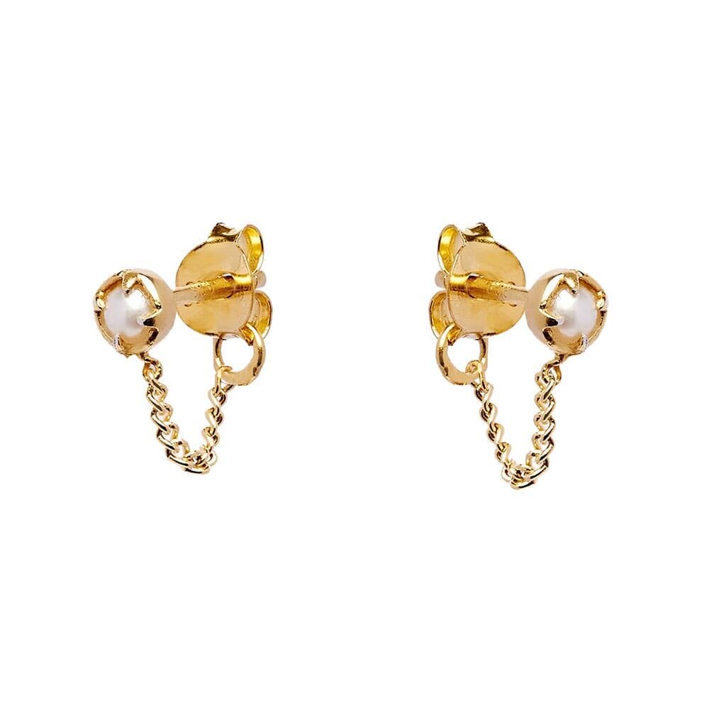 Outlet NU & MII Pearl Stud Chain Gold Earrings