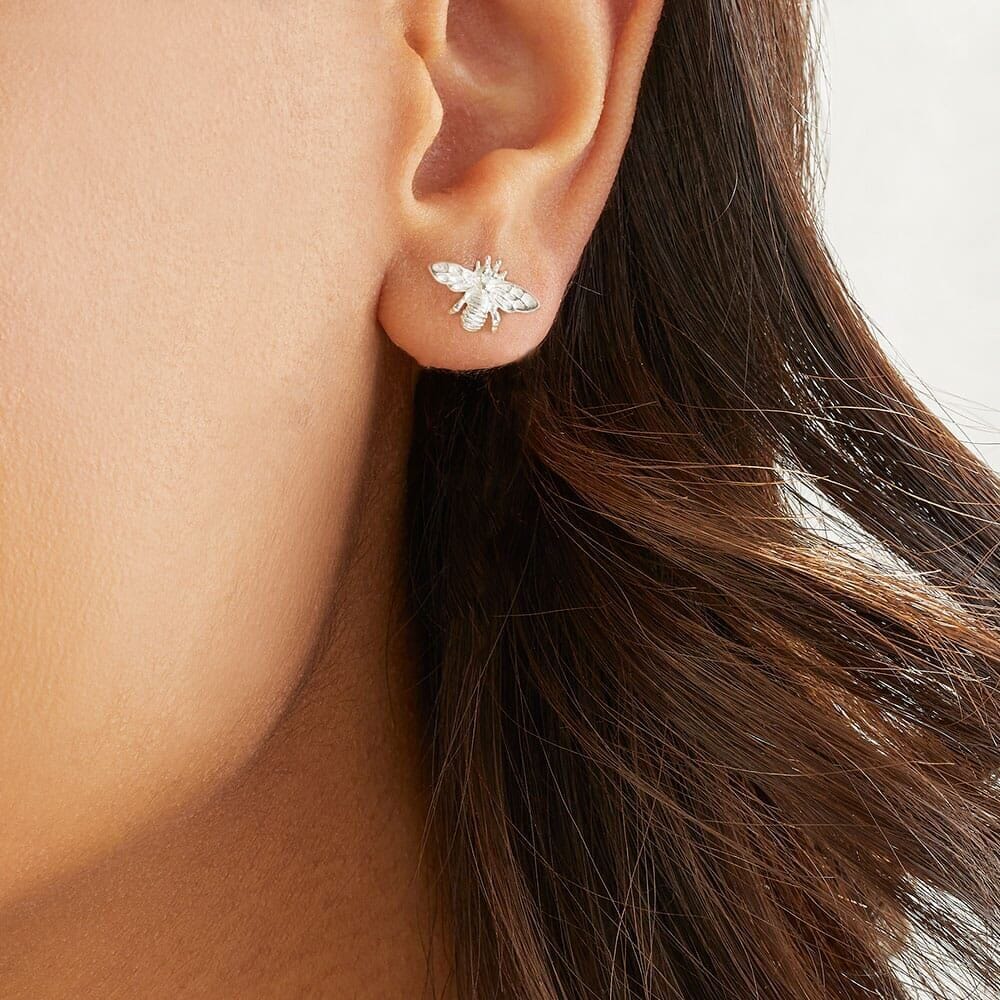 Tiny Bee Silver Stud Earrings