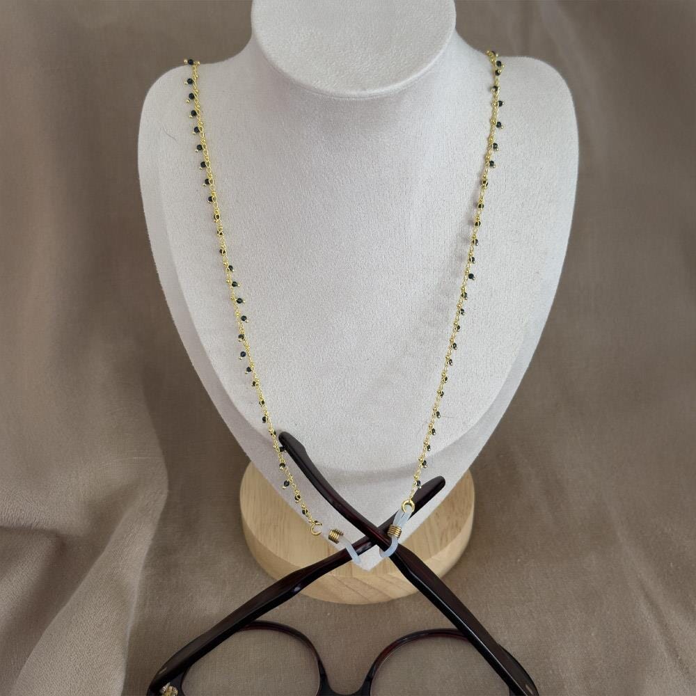Beaded Glasses Chain - Black & Gold