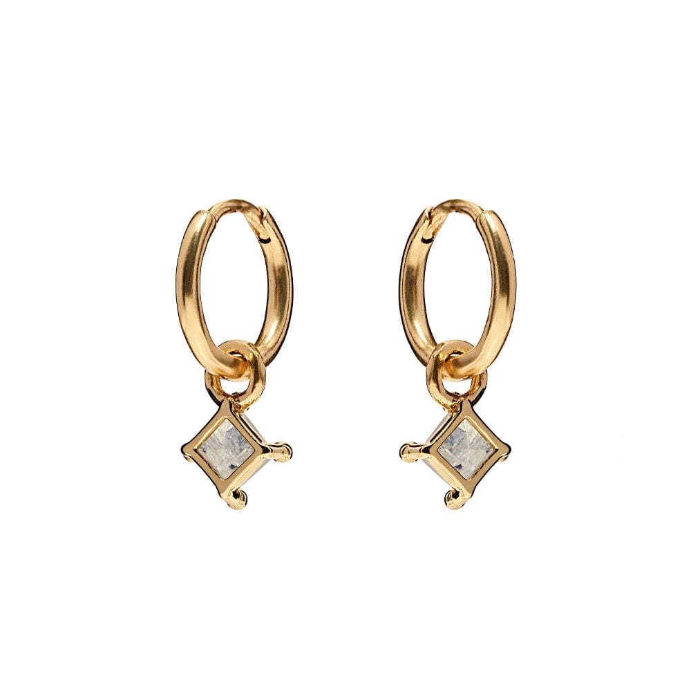 NU & MII Huggy Hoop Square Gold Plated Earrings - Moonstone