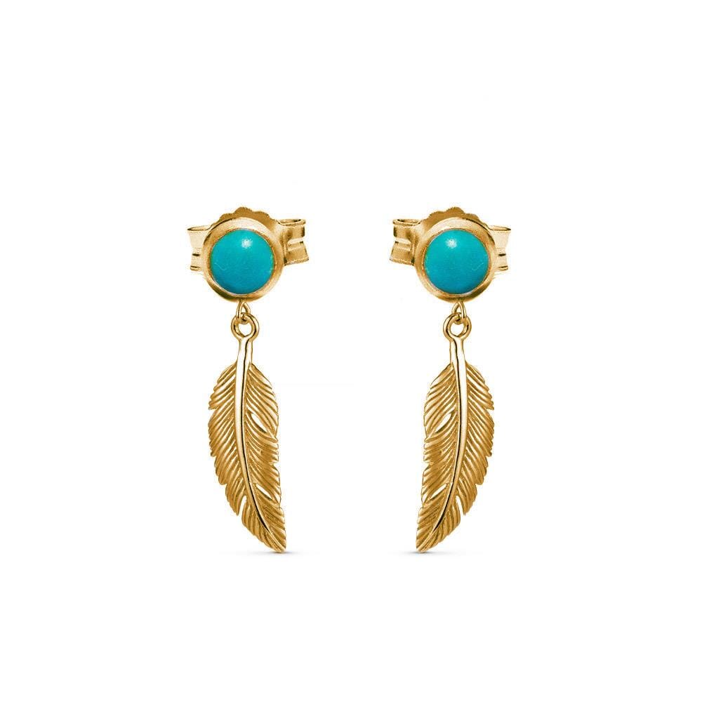 Turquoise Feather Gold Plated Dangle Earrings