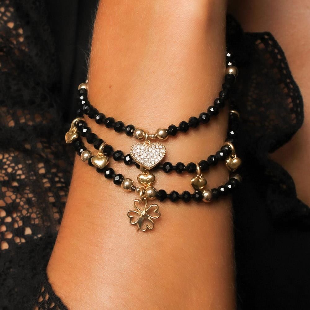Lady in Black Gold Crystal Bracelet - Crystal Heart