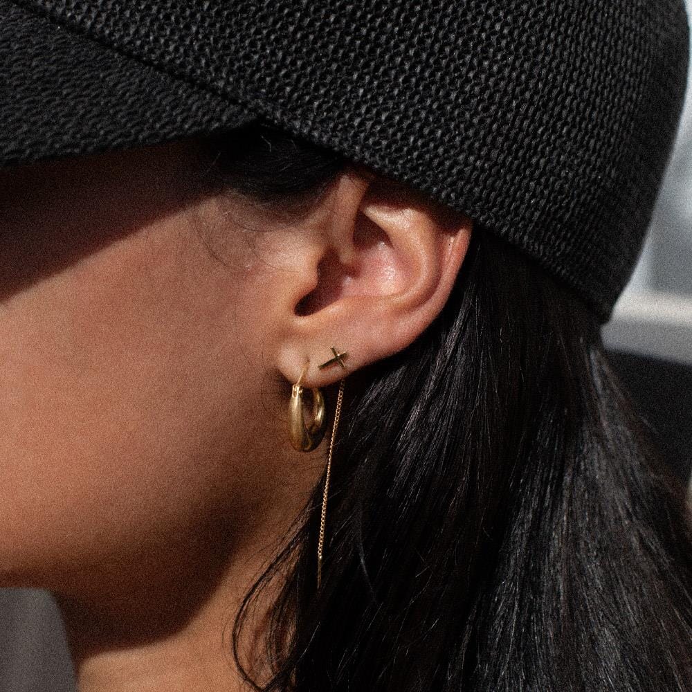 NU & MII Cross Chain Gold Plated Earrings