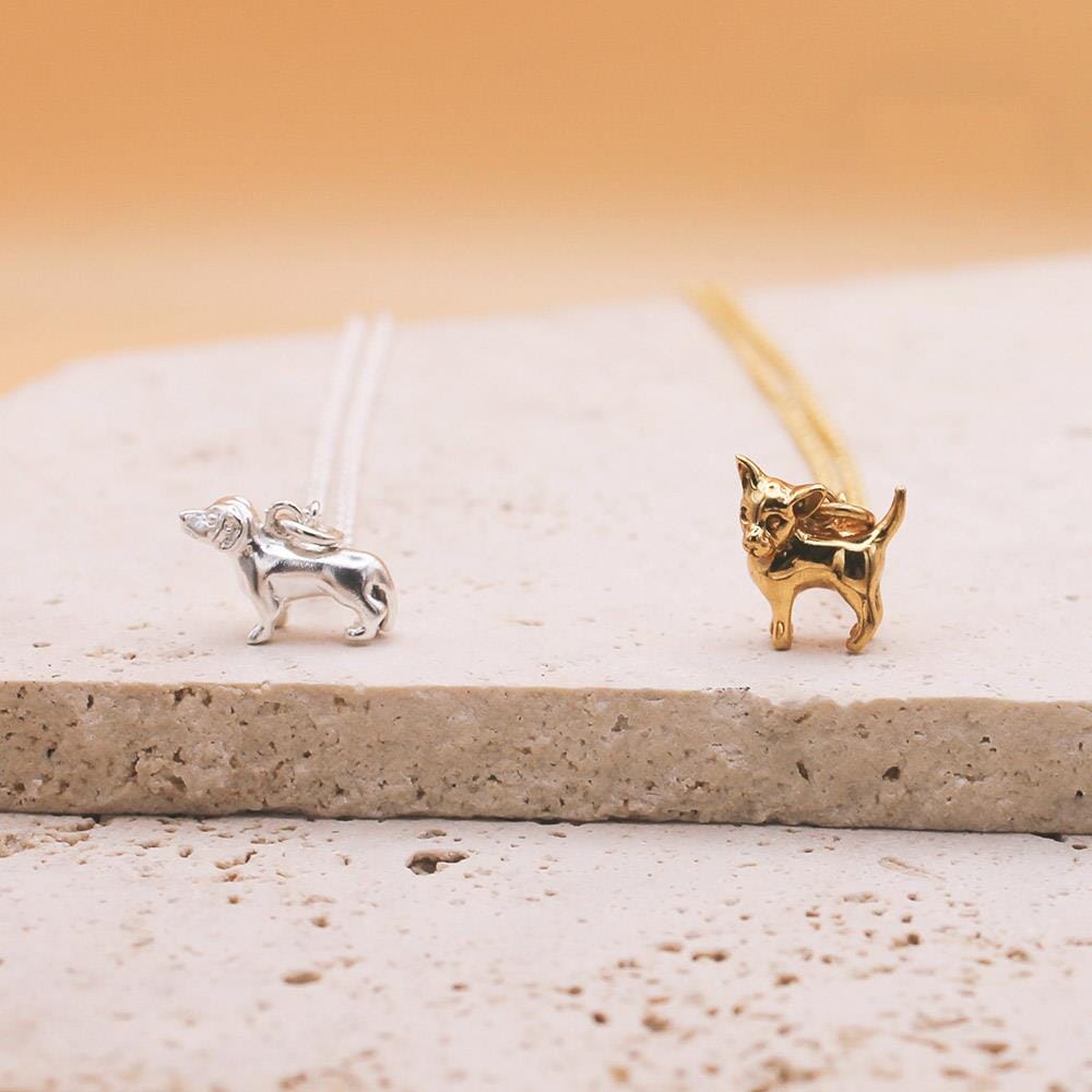 Dachshund Dog Charm Silver Necklace