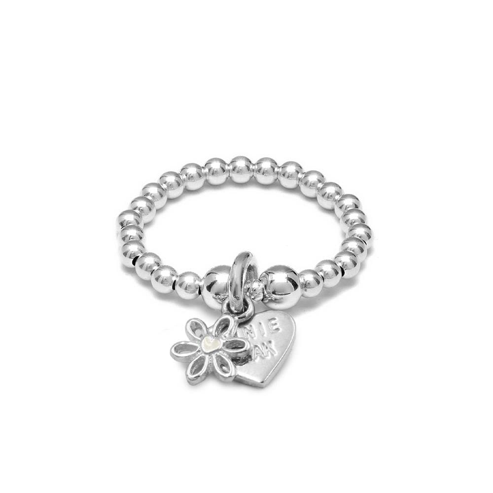 Santeenie Silver Enamel Flower Heart Charm Ring - Choice of Colour