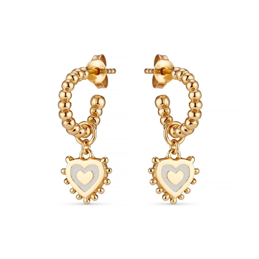 Enamel Heart Gold Plated Hoop Earrings - White
