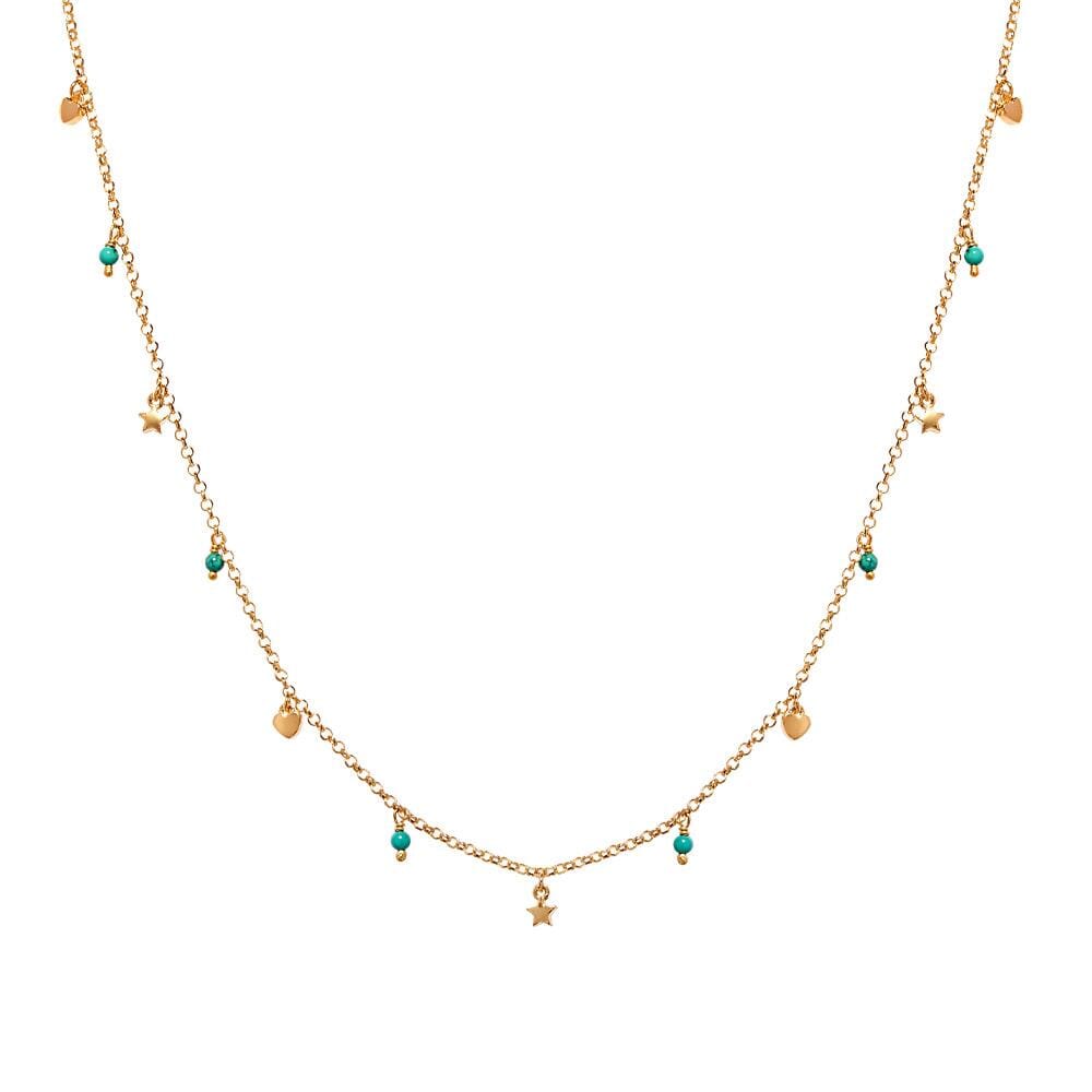 Outlet Turquoise Hearts and Stars Gold Plated Necklace