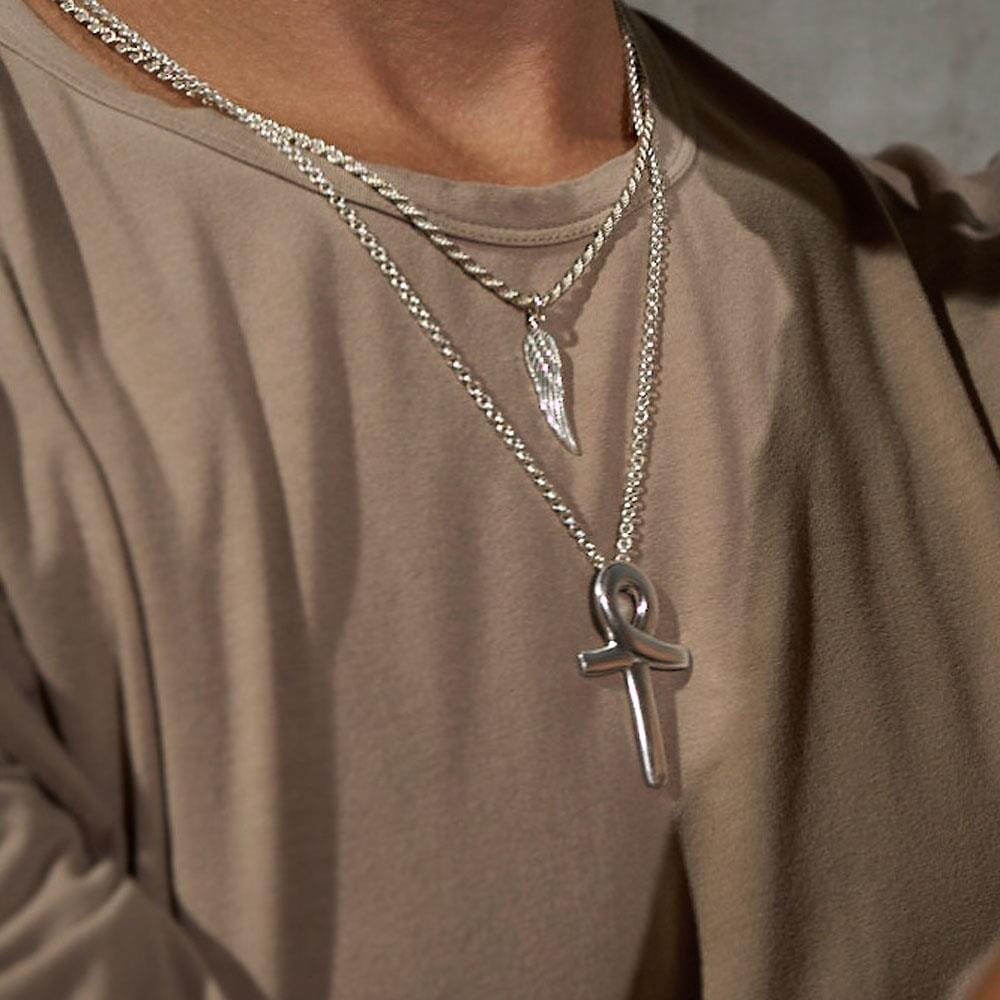 42 Men's Rope Silver Chain Necklace - Angel Wing