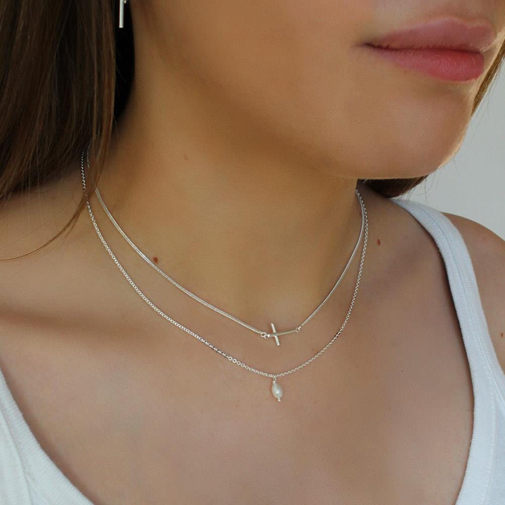 Outlet NU & MII Pearl Charm Silver Necklace