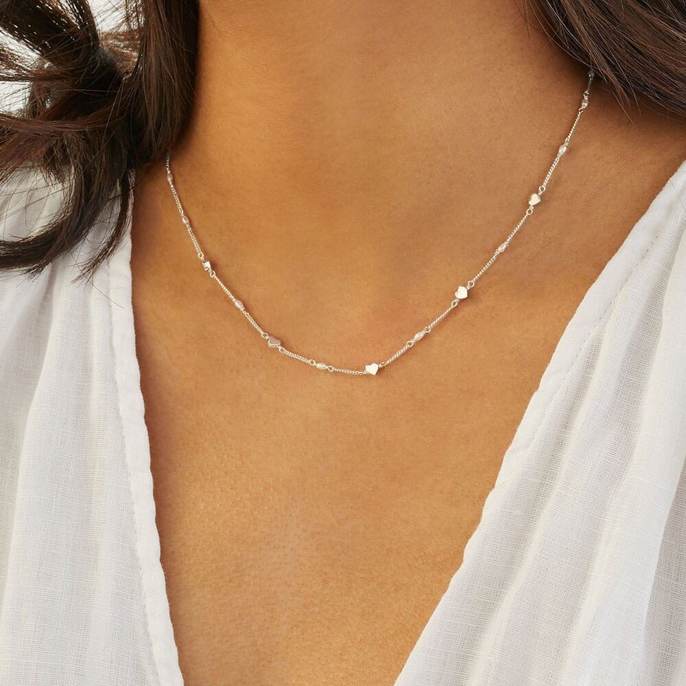 Tiny Heart Pearl Silver Necklace