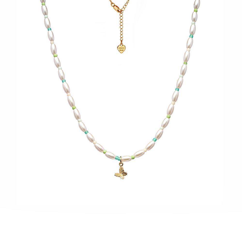 Papillon Pearl Gold Plated Necklace -  Turquoise