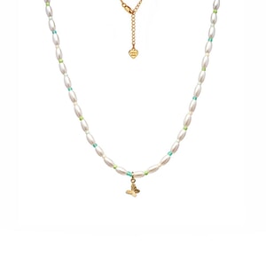 Papillon Pearl Gold Plated Necklace - Turquoise