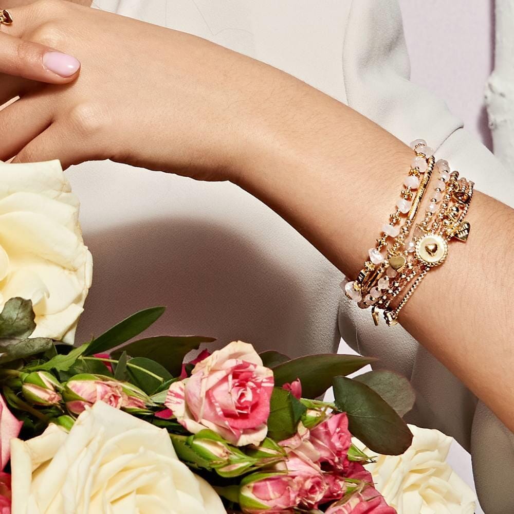 Rose Quartz Orchid Gold Plated Charm Bracelet - Personalised