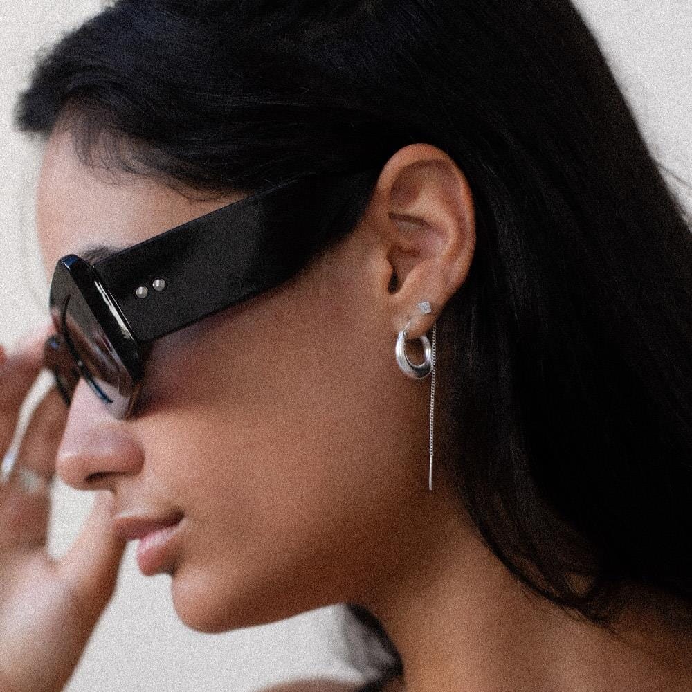 NU & MII Square Crystal Chain Silver Earrings