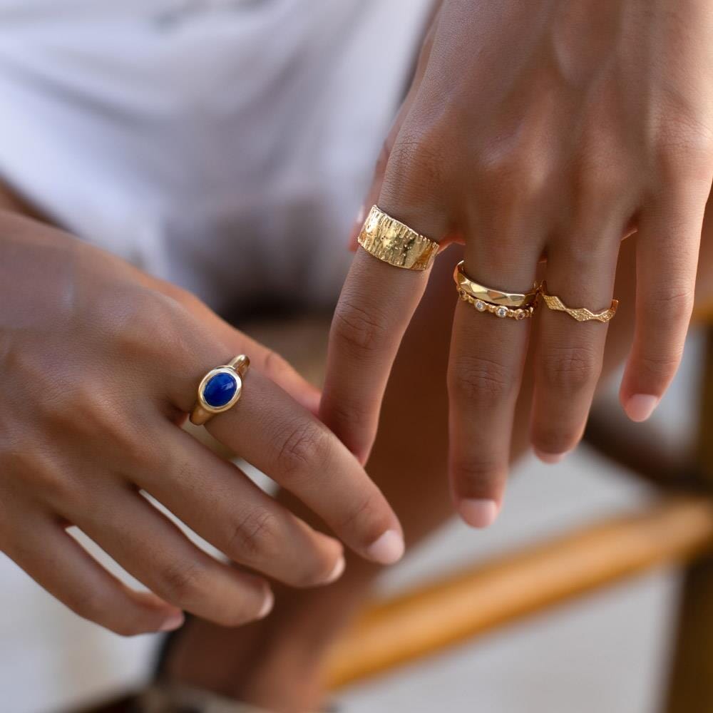 NU & MII Santorini Lapis Oval Gold Plated  Ring